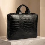 کیف اداری چرم طبیعی مدل دلناز چرم (طرح کروکو - رنگ مشکی)