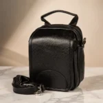 کیف دوشی مردانه چرم طبیعی دلناز چرم (طرح فلوتر - رنگ مشکی)